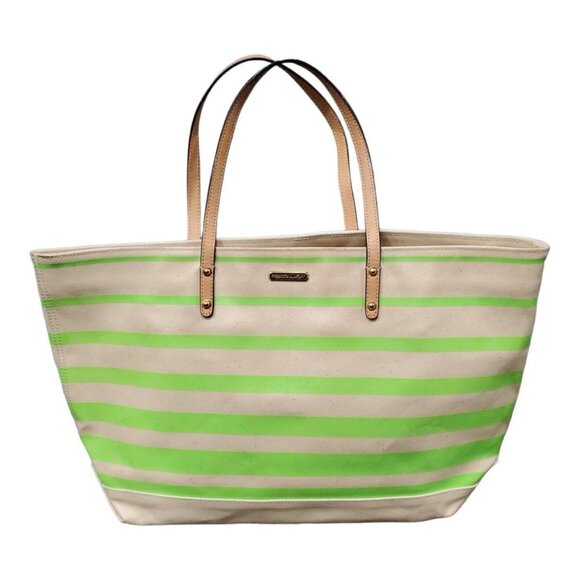 Rebecca Minkoff Handbags - Rebecca Minkoff Green Cream Striped Speckled Tote Bag Canvas Bird Interior